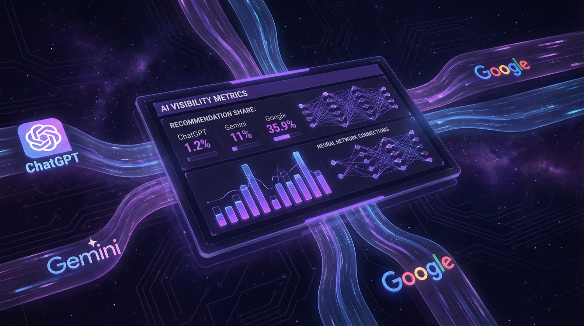 Data visualization showing AI visibility metrics versus traditional search performance